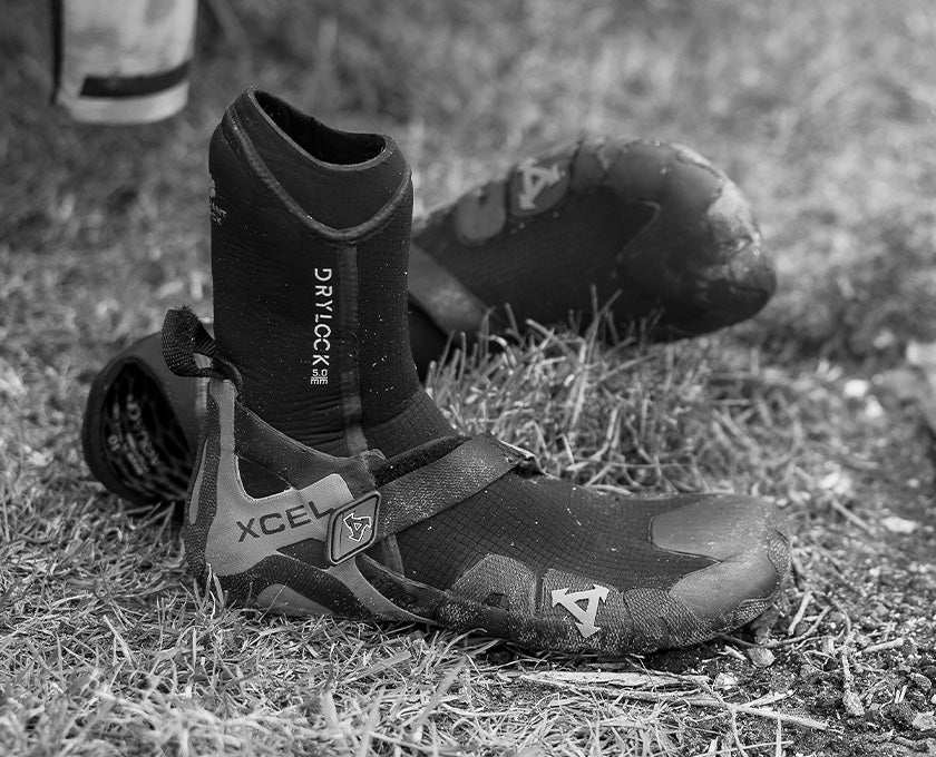 Surfing booties on grass